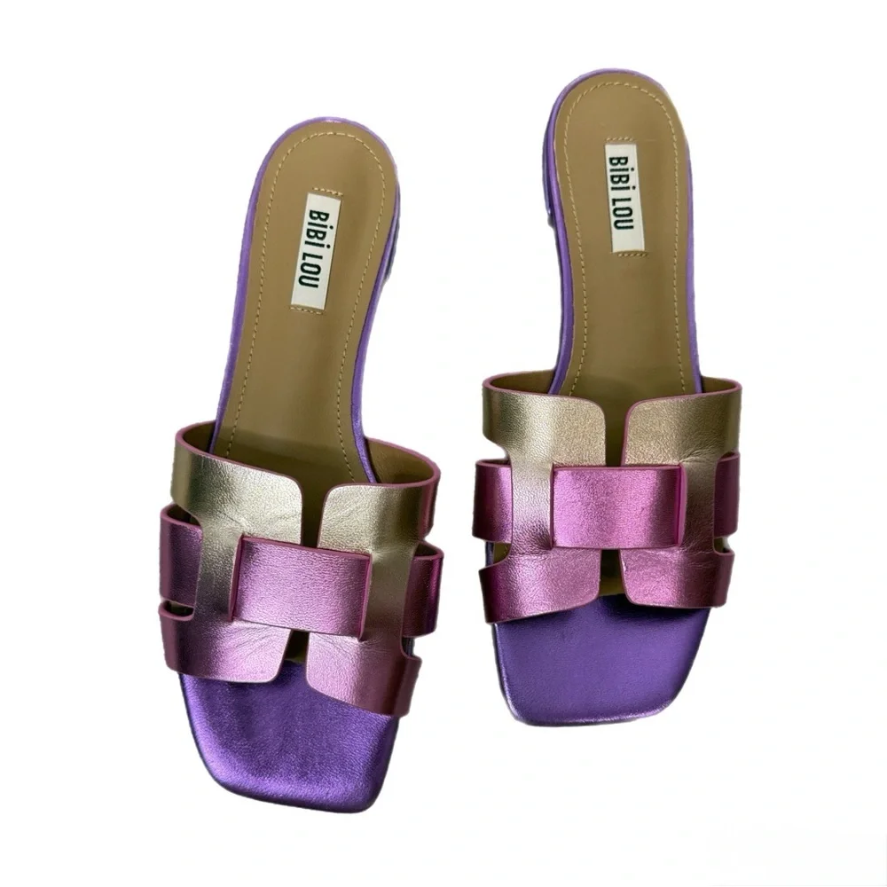 Bibi Lou Metallic H-Strap Leather Sandals - Size 39